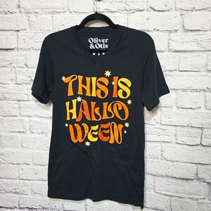 Oliver &‎ Otis Small This Is Halloween V Neck Short Sleeve Black Shirt